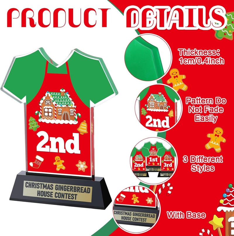 DoubleFill 3 Pcs Christmas Contest Trophy Awards 1st 2nd 3rd Place Competition Kit Party Contest Awards Trophy for Xmas Christmas Party Supplies Prizes, 5.1 Inch - Image 3